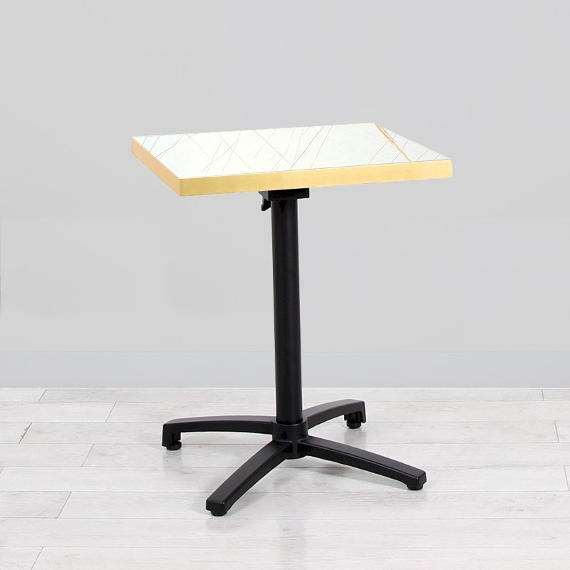 600mm White Marble Square Bistro Table - Black Frame