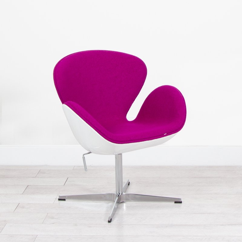 Plum Fabric White Swan Chair