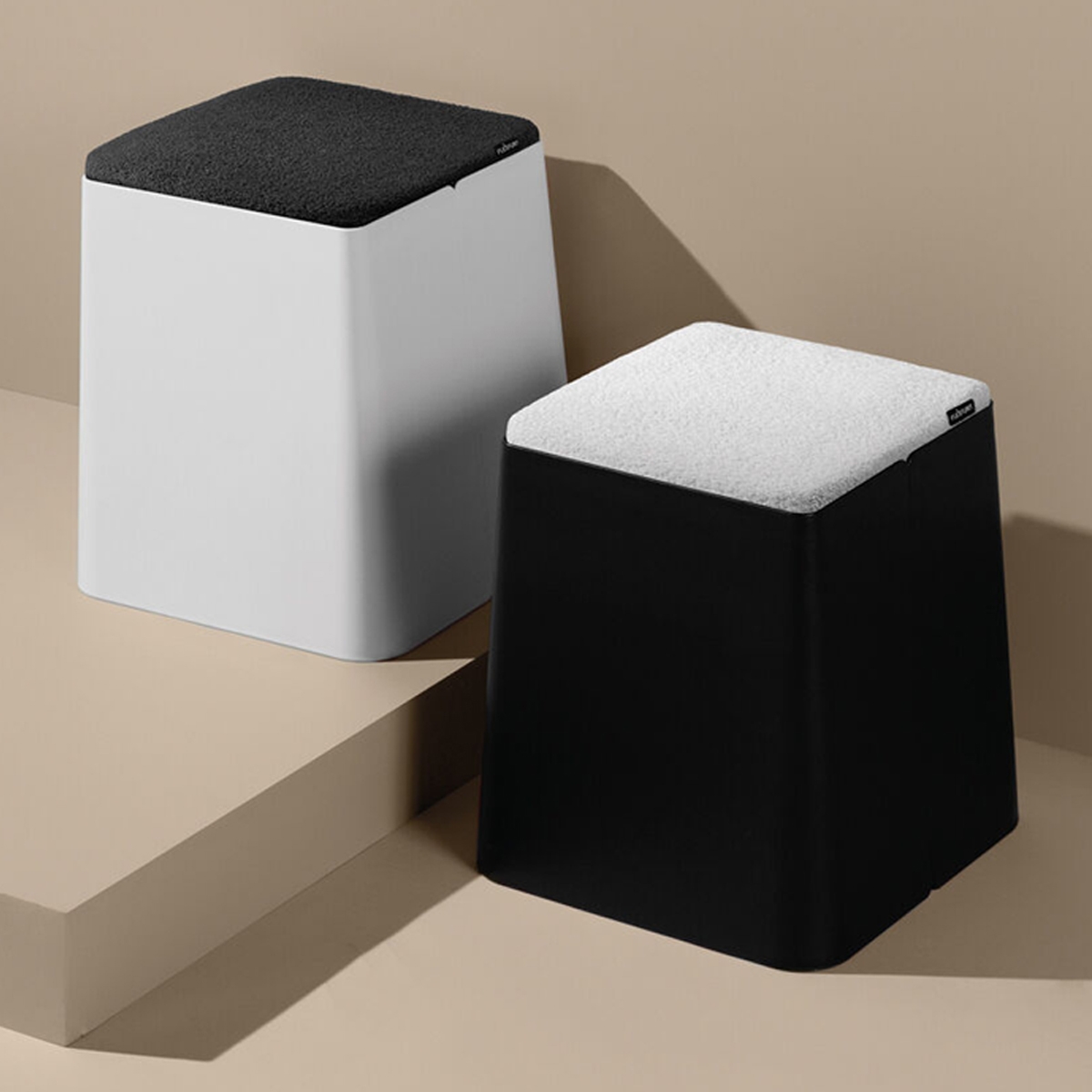 Black Bric Stool - Black Fabric Top