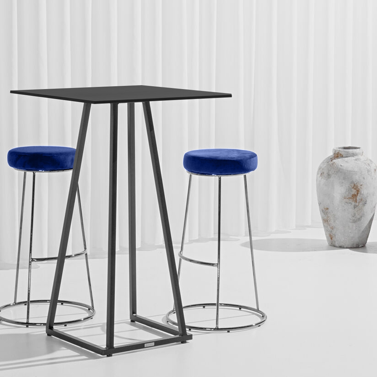 Black Chrome Spire Stool - Blue Pad