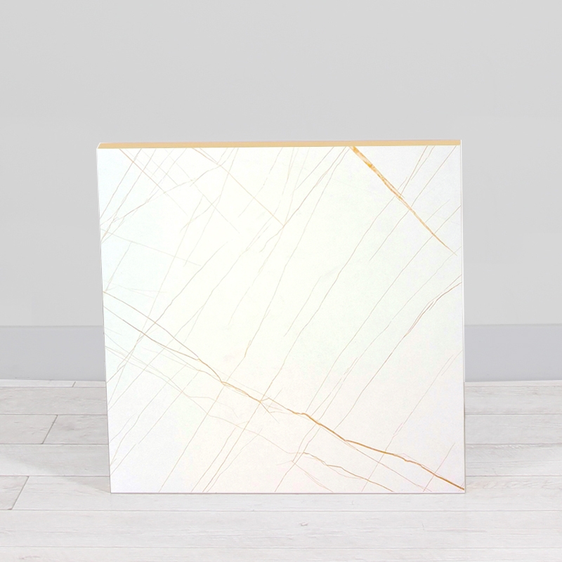 600mm White Marble Square Bistro Table - Black Frame