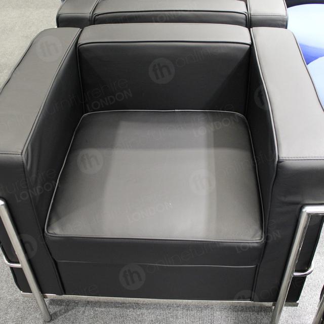 Furniture for Sporting Events https://d1hcs5uofxldvl.cloudfront.net/online-furniture-hire/article_additional/furniture-for-sporting-events9/furniture-for-sporting-events9.jpg - Take a seat and relax on our 1 seater Corbusier sofa.