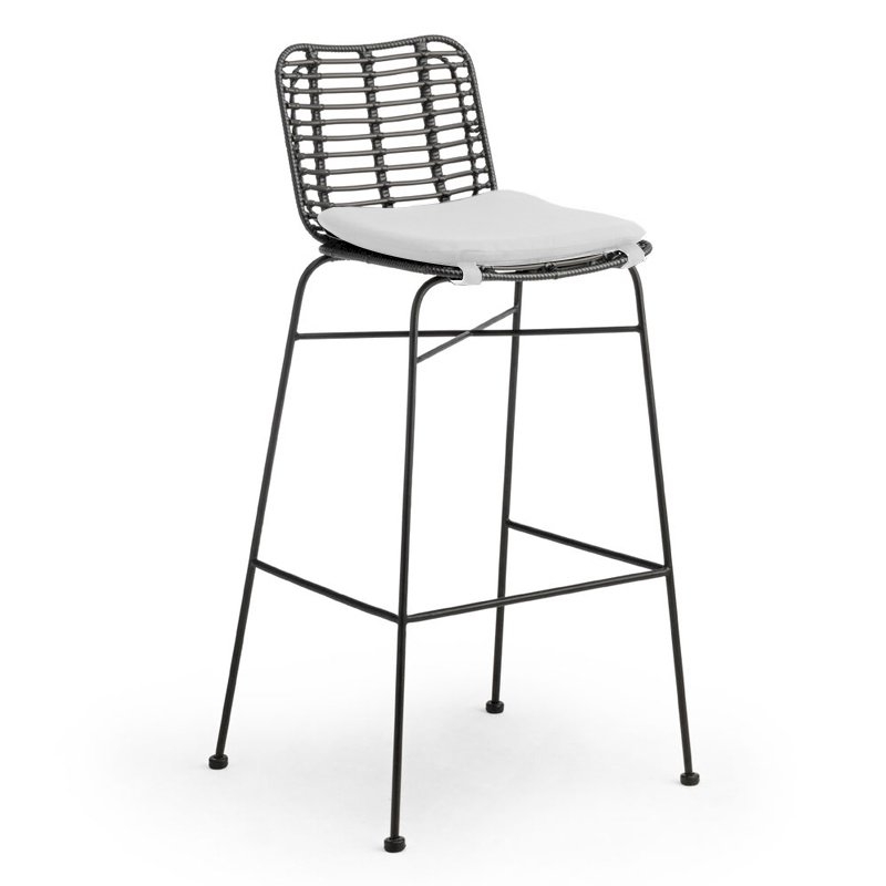 Miami Bar Stool - Black with White Cushion