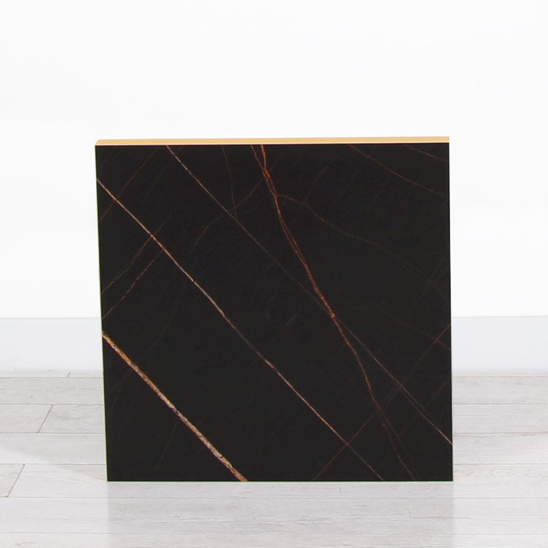 600mm Black Marble Square Poseur Table - Black Frame