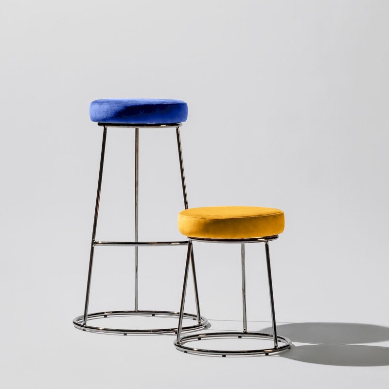 Black Chrome Low Spire Stool - Gold Pad