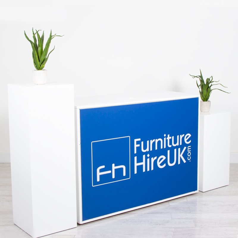 Illuminated Reception Counter White 1400 x 600 x 1000 with Graphics