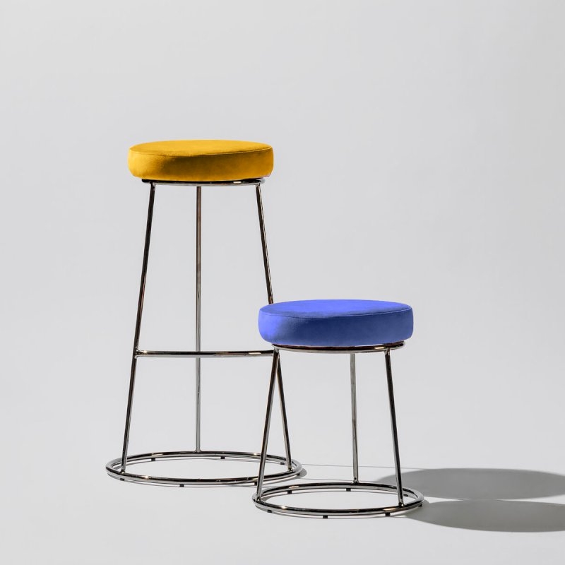 Black Chrome Low Spire Stool - Blue Pad