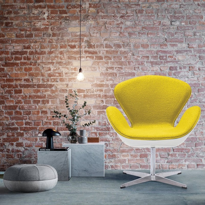 Yellow Fabric White Swan Chair