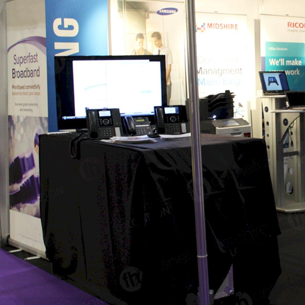 Tables help to display items at exhibition.