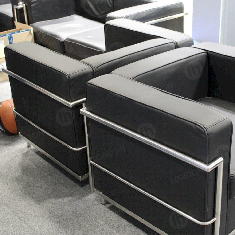 Our Corbusier sofas are sleek and sophisticated with highly polished chrome detail.