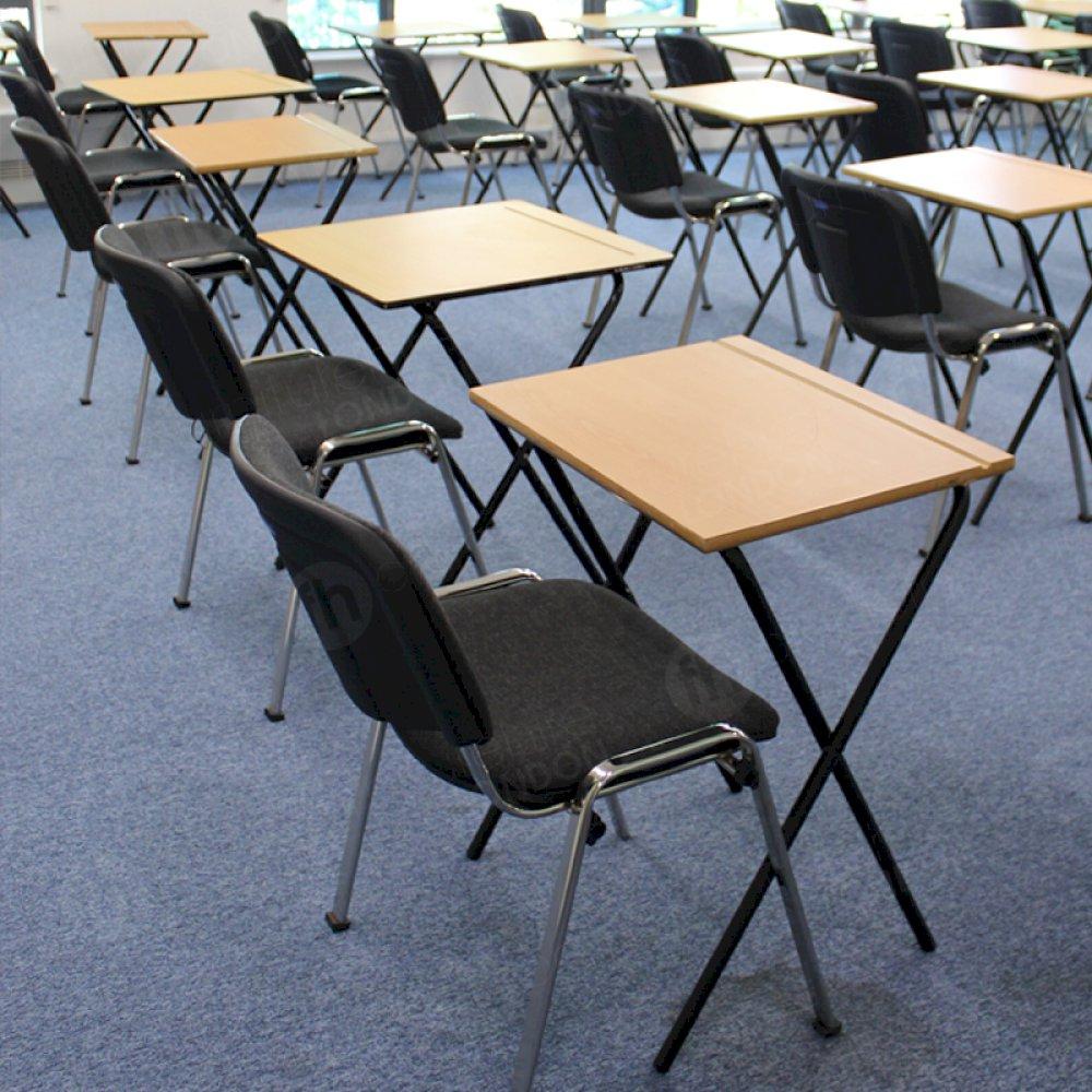 Stacking chairs make comfy exam seats.