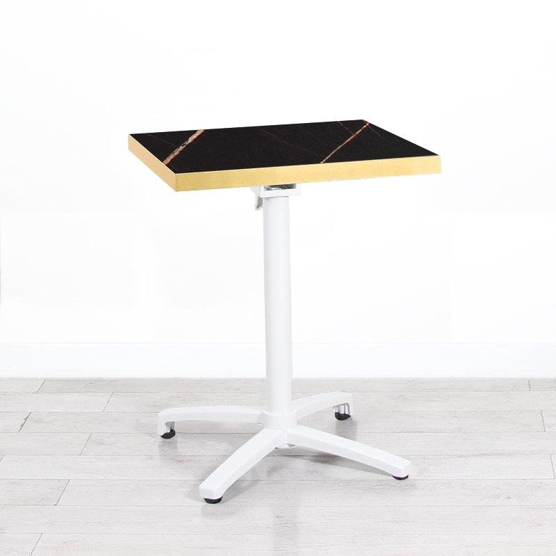 600mm Black Marble Square Bistro Table - White Frame
