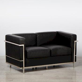 Black Chrome Framed Leather Sofa