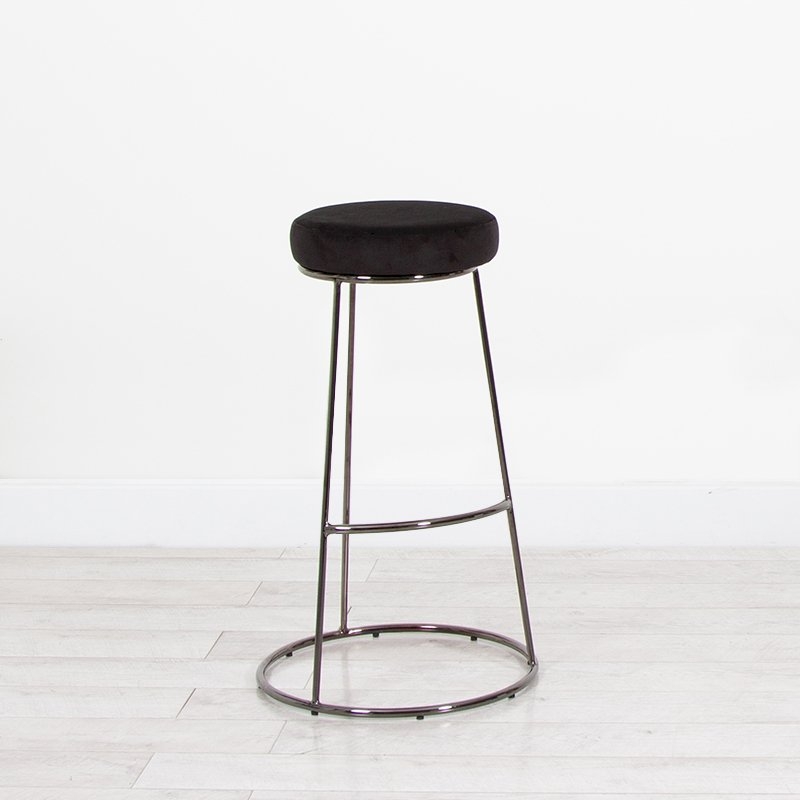 Black Chrome Spire Stool - Black Pad