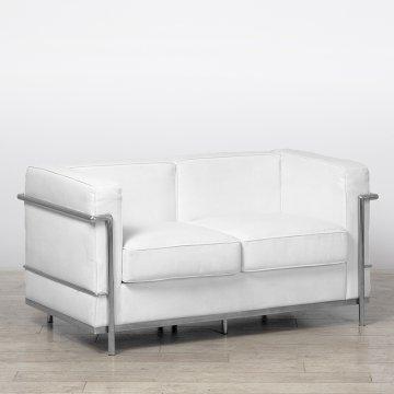 White Chrome Framed Leather Sofa
