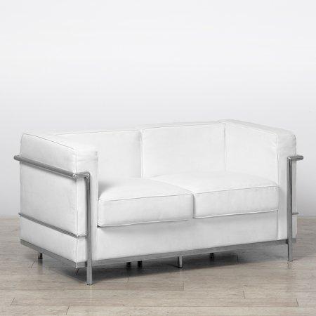 White Chrome Framed Leather Sofa