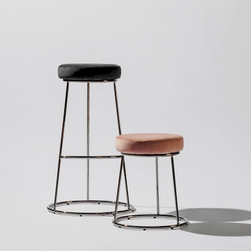 Black Chrome Low Spire Stool - Pink Pad