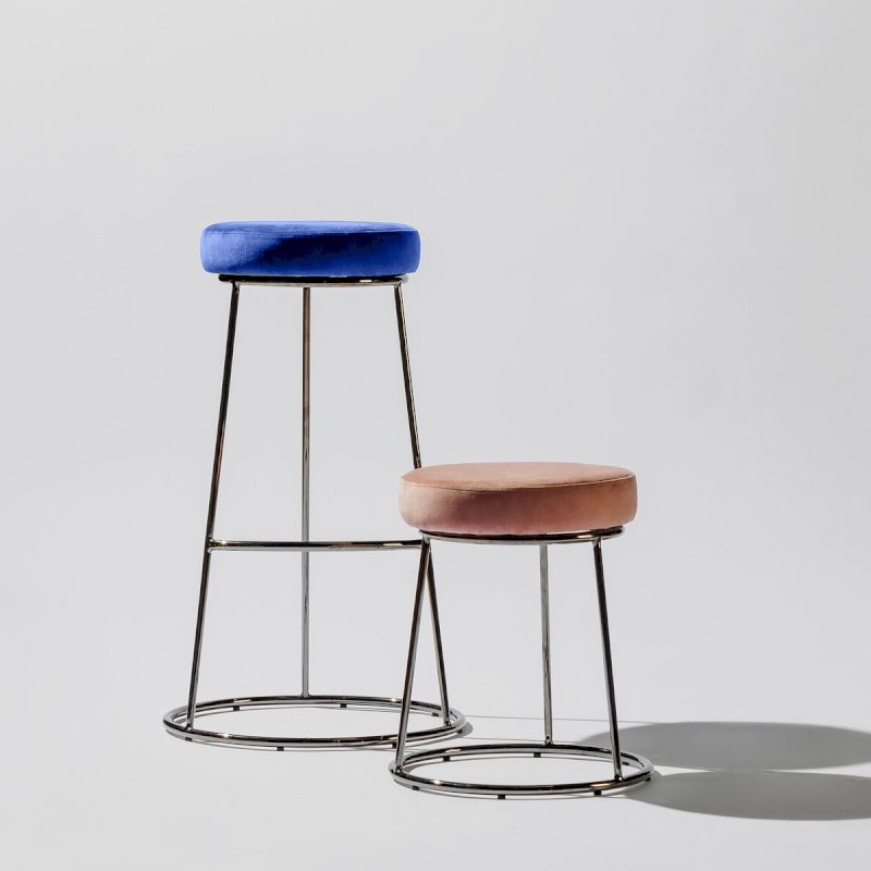 Black Chrome Low Spire Stool - Pink Pad