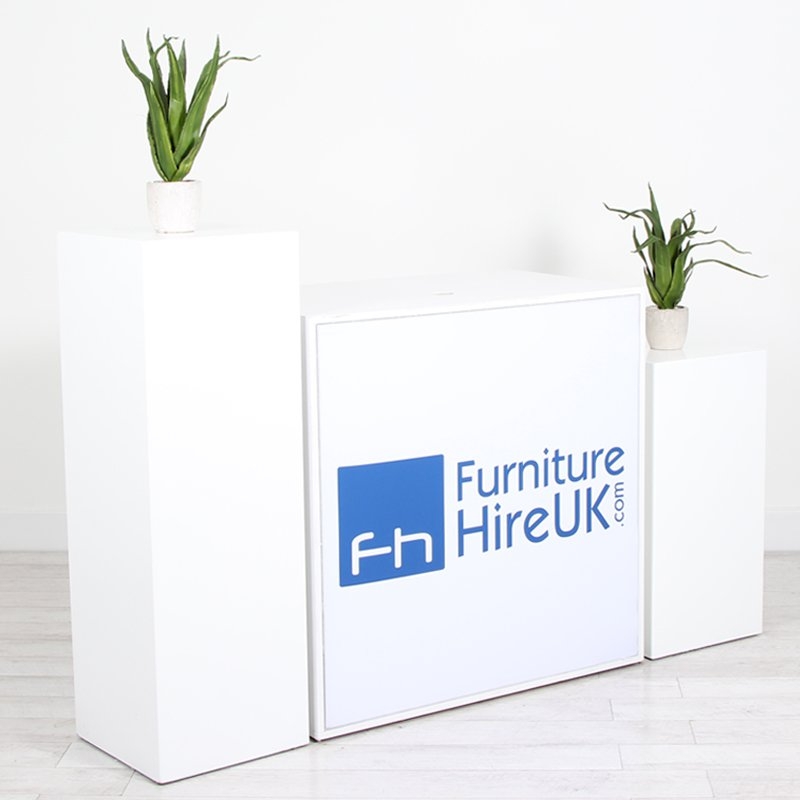 Illuminated Reception Counter White 1000 x 600 x 1000 with Graphics