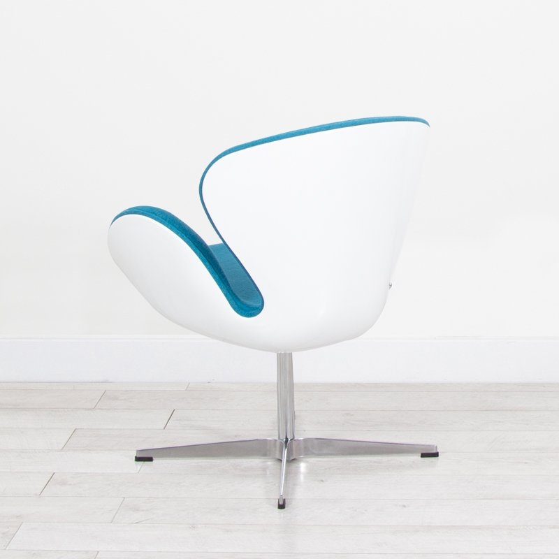 Turquoise Fabric White Swan Chair