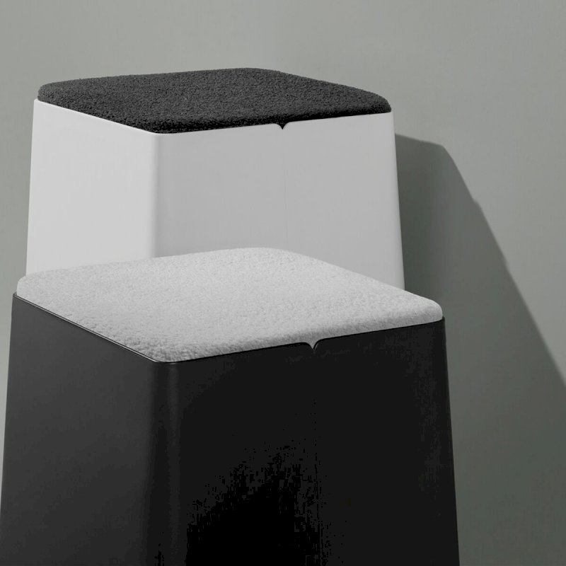 White Bric Stool - Black Fabric Top