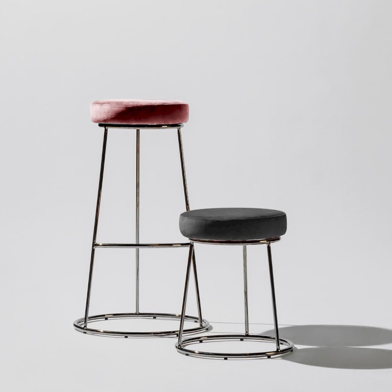 Black Chrome Low Spire Stool - Black Pad